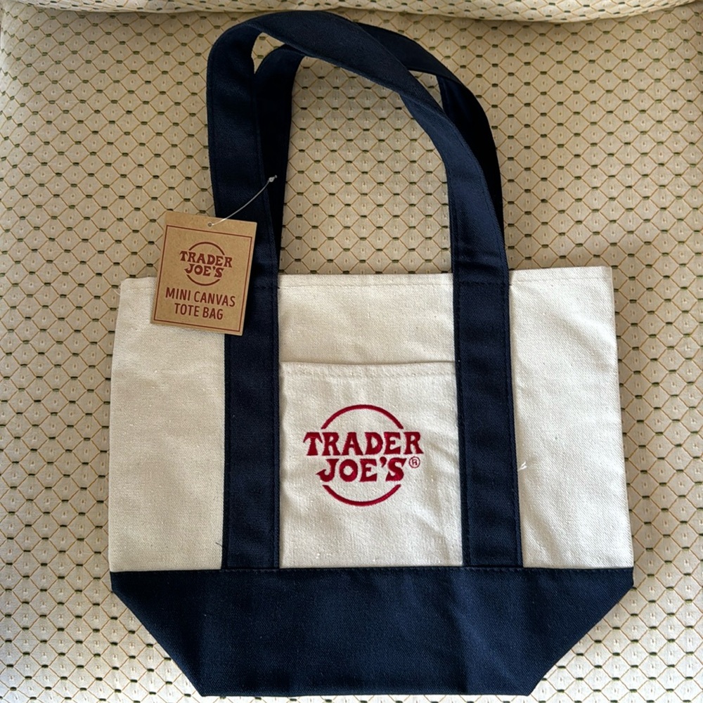 NWT Trader Joe’s Mini Canvas Tote Bag Blue